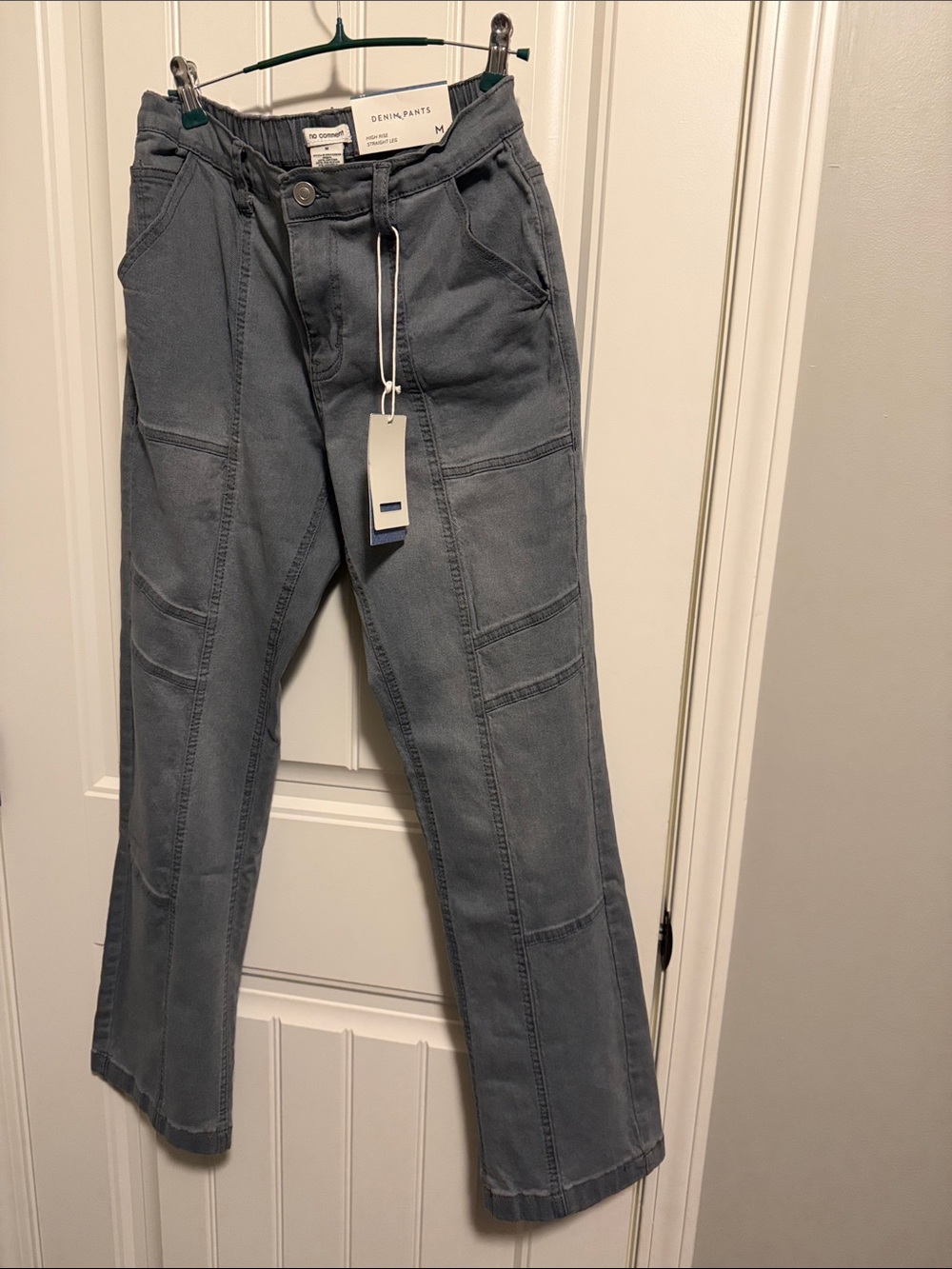 Denim Pants Women's Straight-Leg Utility Jeans in Slate Gray